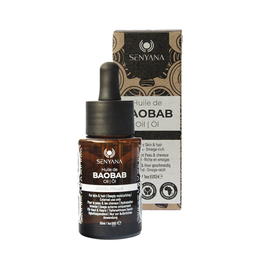 Senyana Baobab Oil with packaging – omega-rich natural oil for soft, nourished skin and hair